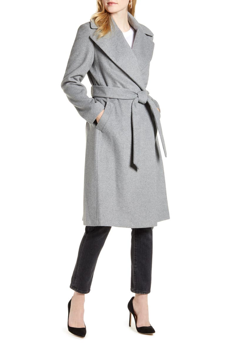 Wool Blend Wrap Coat, Main, color, HEATHER GREY