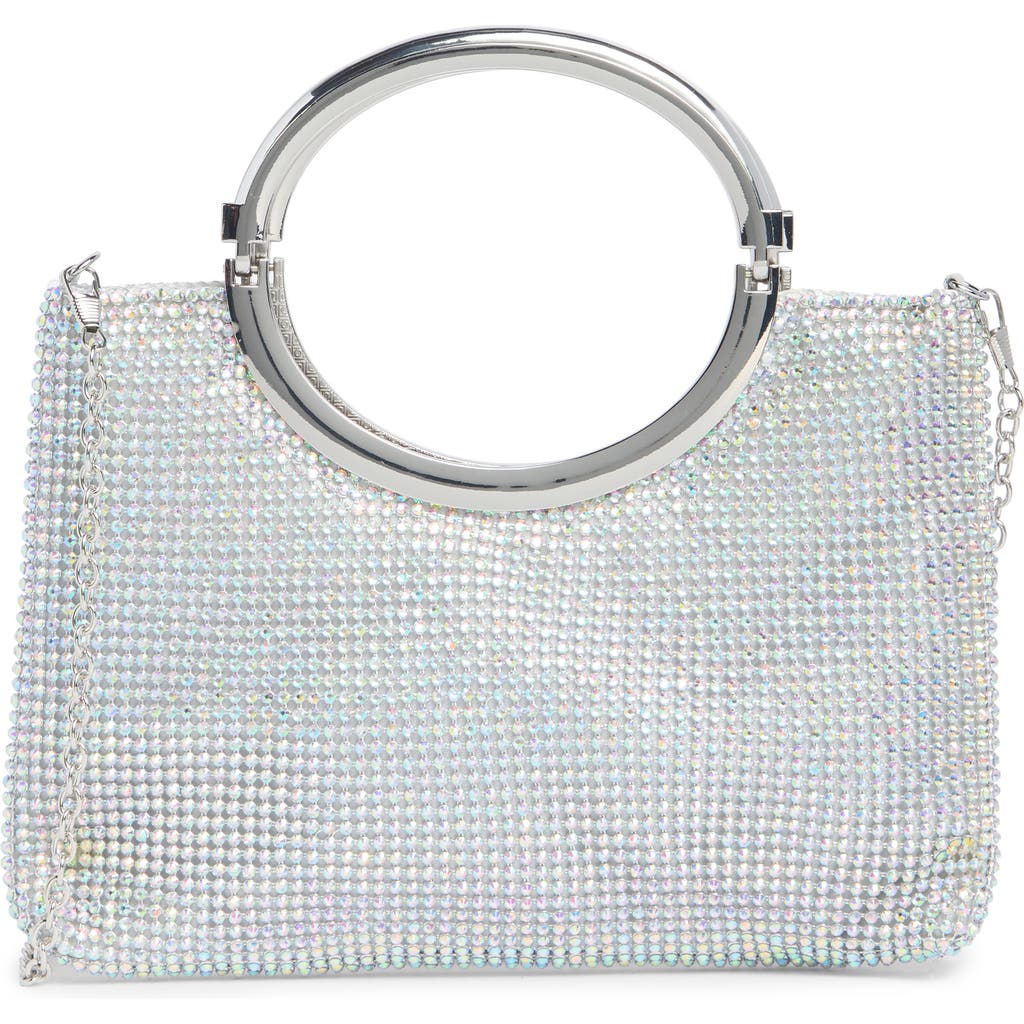 Jessica Mcclintock Zinia Crystal Mesh Ring Top Handle Bag In Irridescent Silver