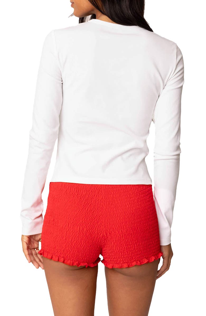 EDIKTED Get Lucky Long Sleeve Stretch Cotton T-Shirt, Alternate, color, White