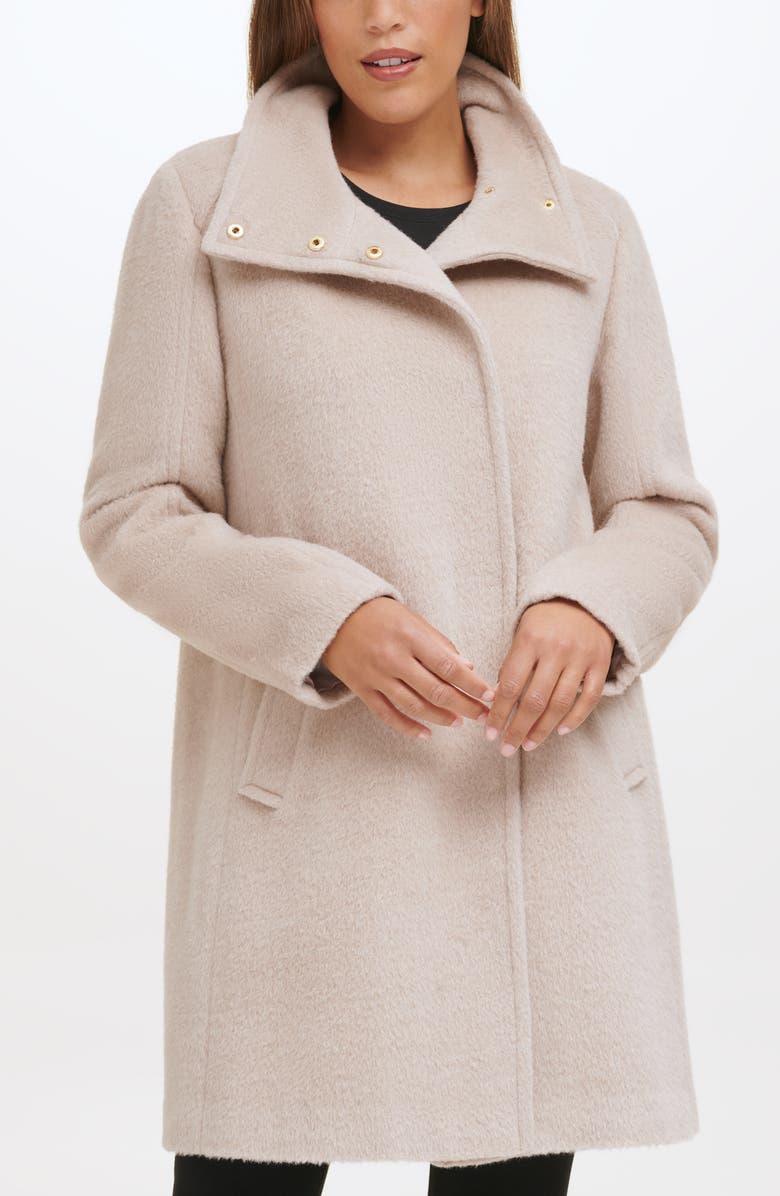 Cole Haan Stand Collar Wool Blend Coat, Alternate, color, 
