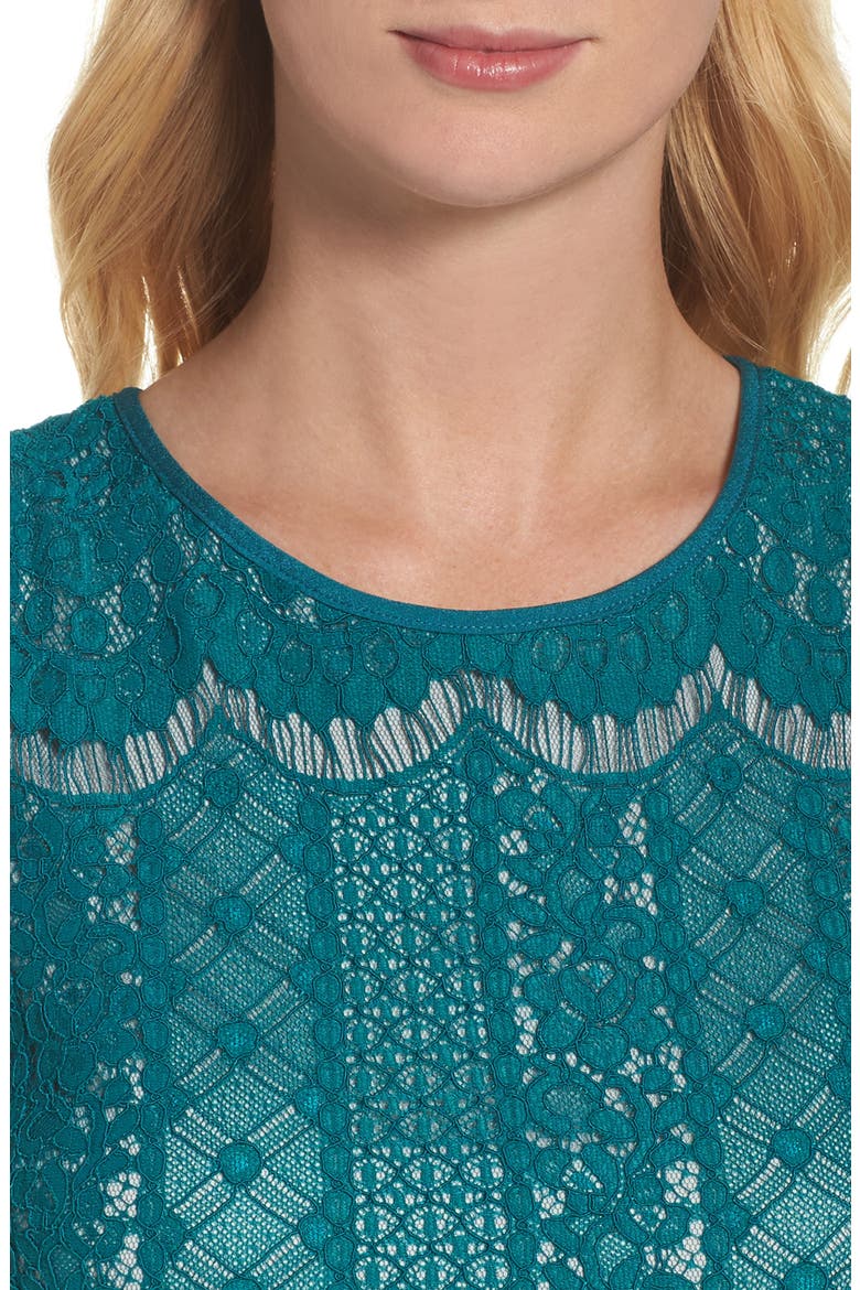 STRIPED LACE SHIFT DRESS, Alternate, color, VIVID MALACHITE/ ALMOND