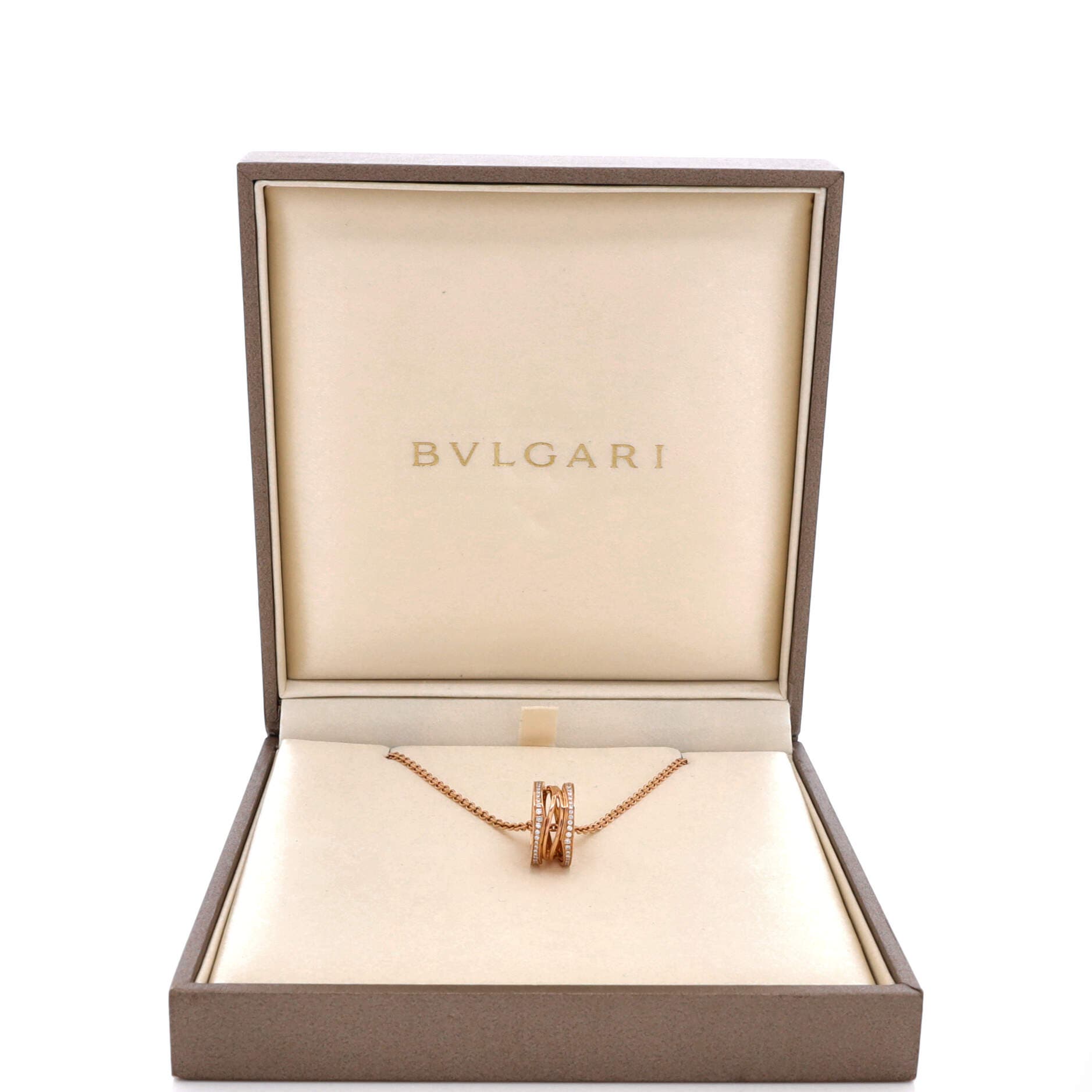B.Zero1 Open Design Legend Zaha Hadid Pendant Necklace 18K Rose Gold with Diamonds, Alternate, color, Metallic Gold