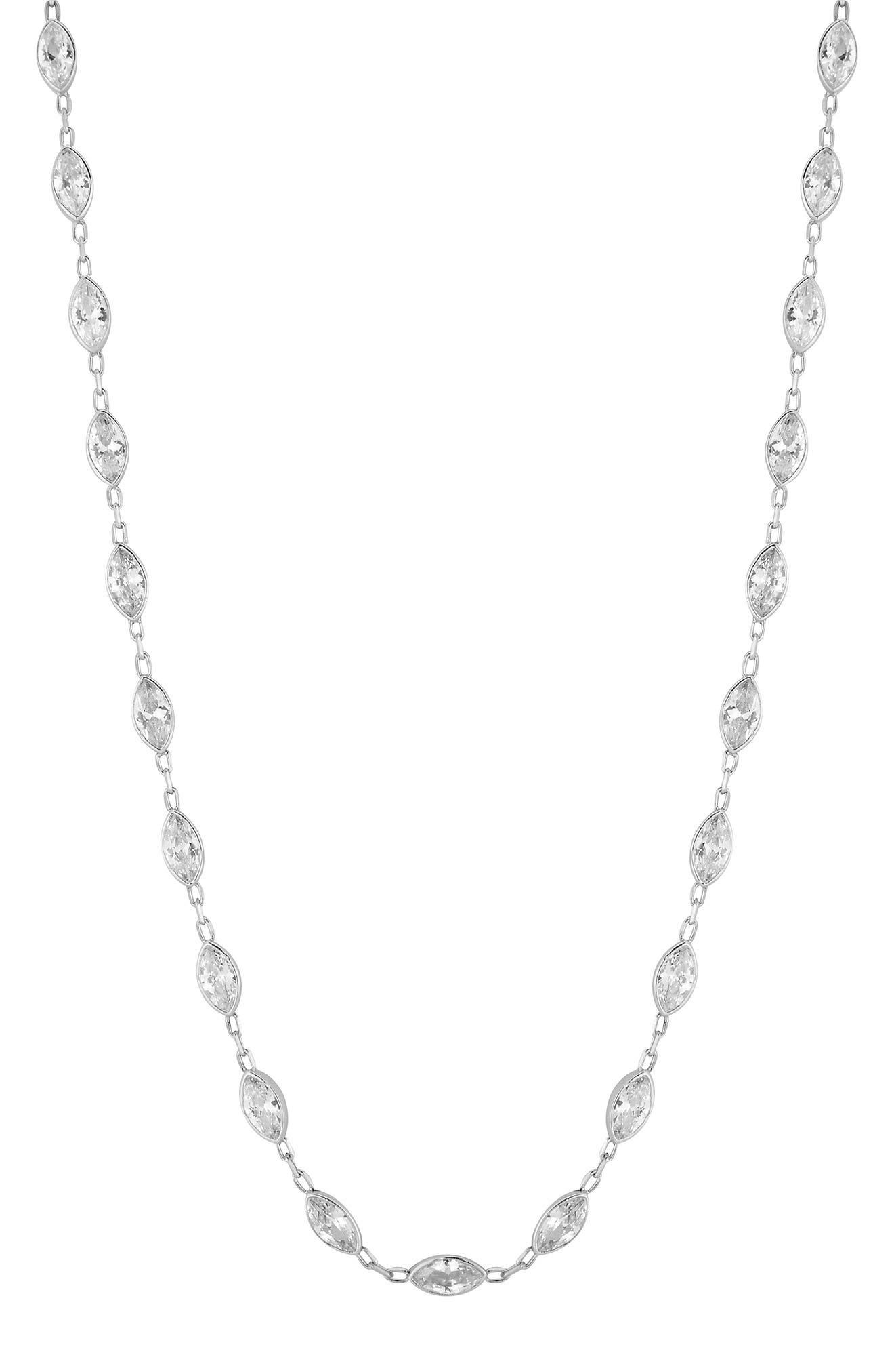 GLAZE JEWELRY 14K Yellow Gold Plated Sterling Silver Marquise CZ Station Choker Necklace