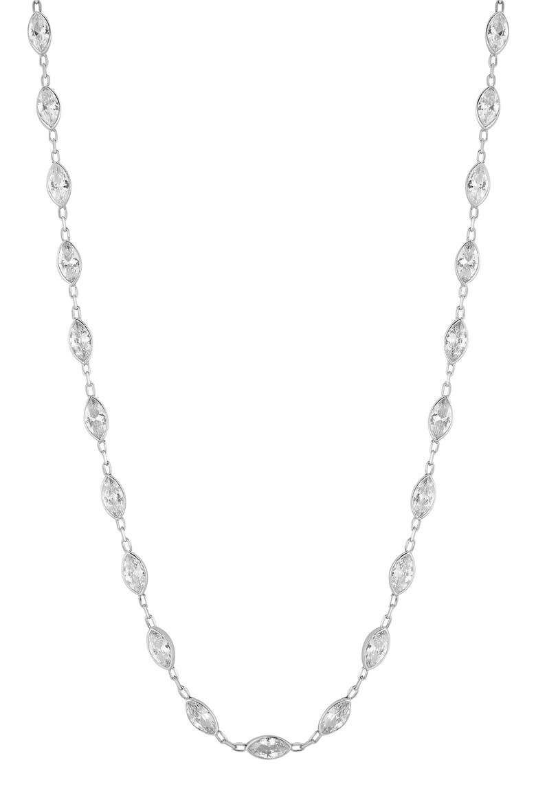 14K Yellow Gold Plated Sterling Silver Marquise CZ Station Choker Necklace, Main, color, SILVER