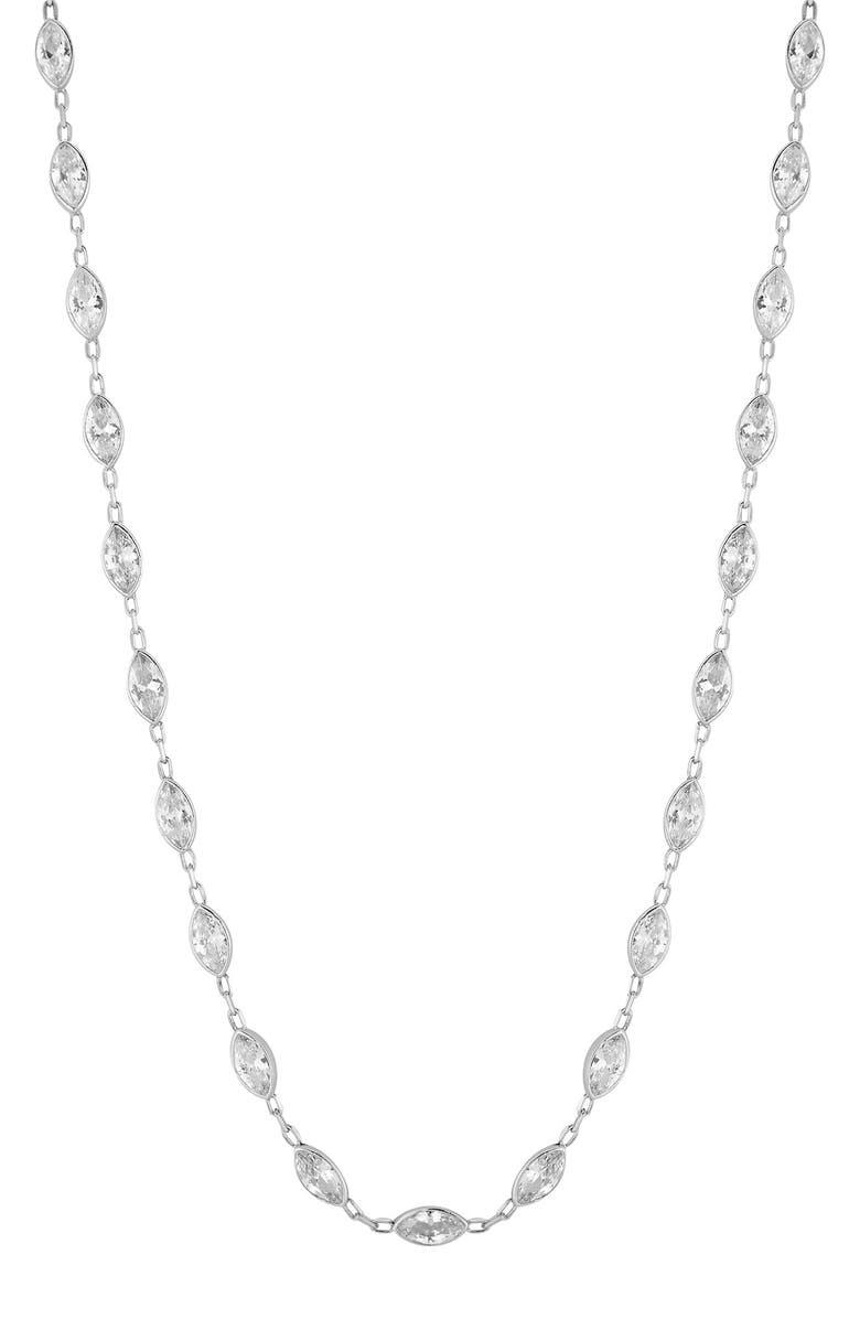 GLAZE JEWELRY 14K Yellow Gold Plated Sterling Silver Marquise CZ Station Choker Necklace, Main, color, Silver