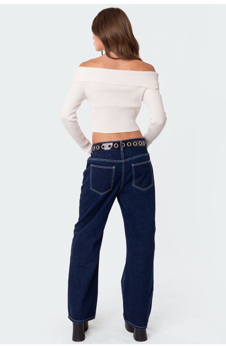 EDIKTED Double Zip Fold Over Off the Shoulder Crop Sweater, Alternate, color, 