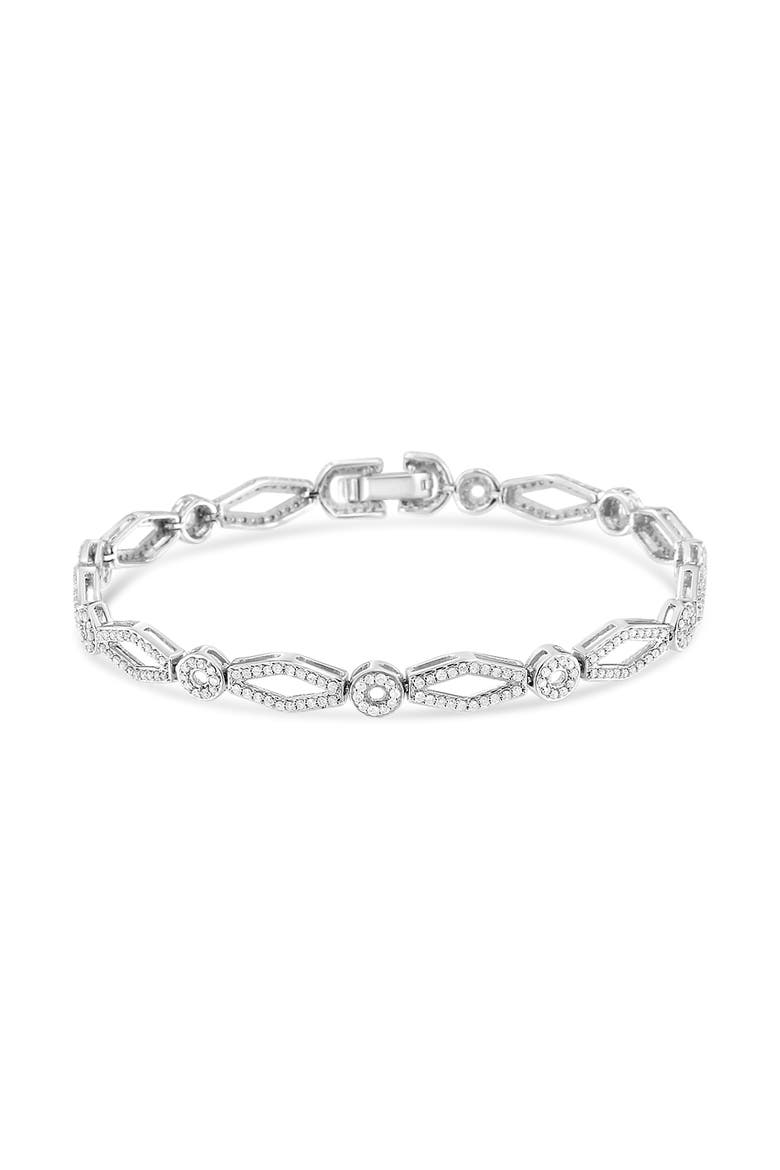 Silver 1 1/2 Cttw Diamond Studded Circle and Kite-Shaped Link Bracelet, Main, color, White