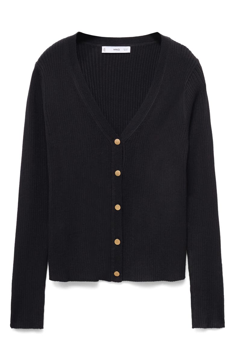MANGO Rib V-Neck Cardigan, Alternate, color, Black