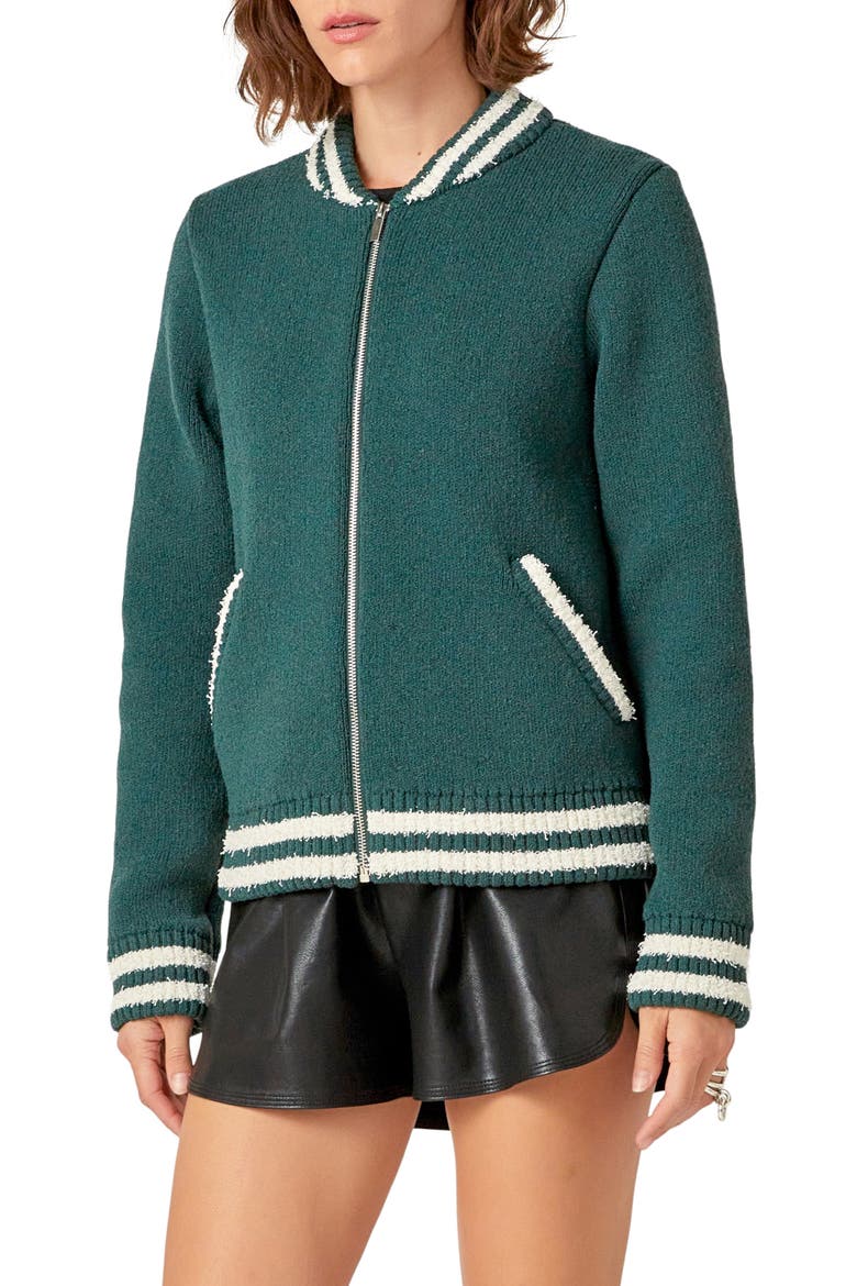Knit Bomber Jacket, Alternate, color, GREEN