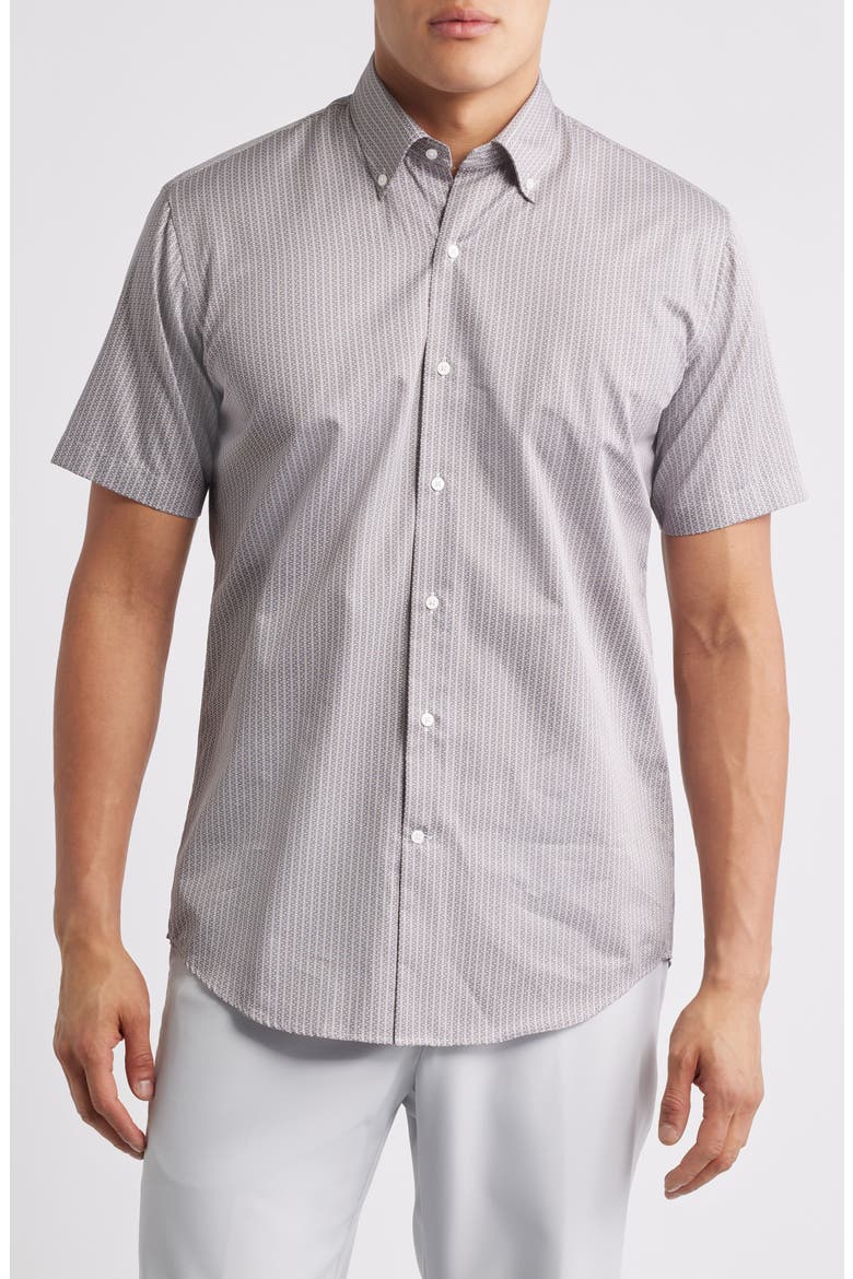 Zollar Geometric Print Short Sleeve Button-Down Shirt, Main, color, SPARROW RED