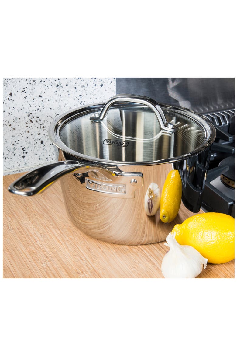 Contemporary 3.4-Quart Stainless Steel Sauce Pan with Lid, Alternate, color, STAINLESS STEEL