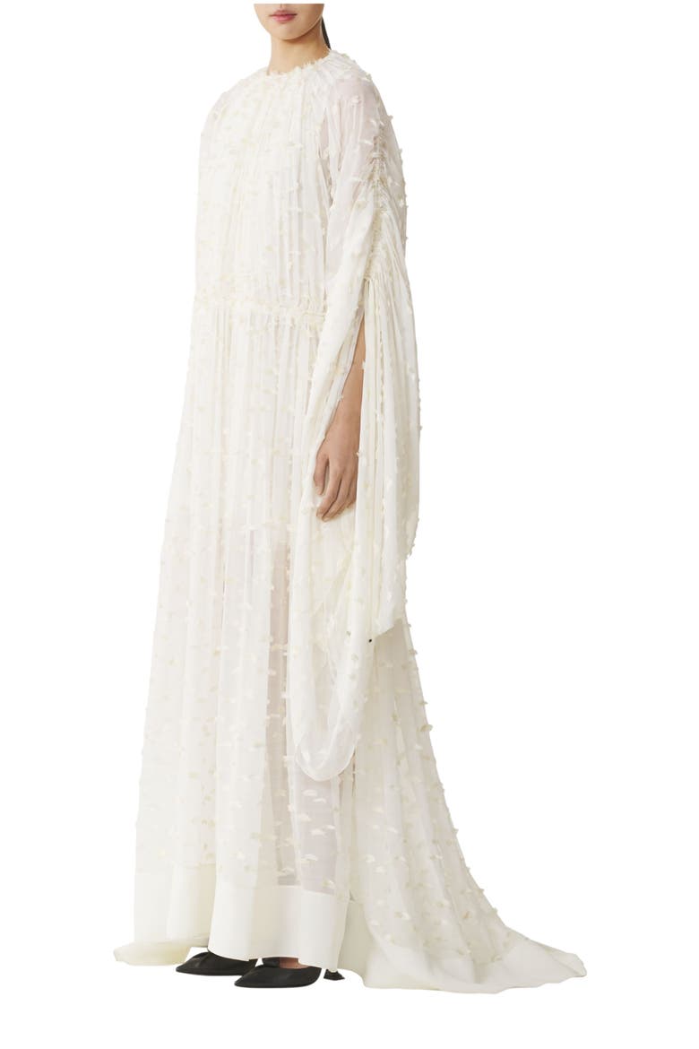 Long Dress In Plumetis Silk, Alternate, color, White/Ivory