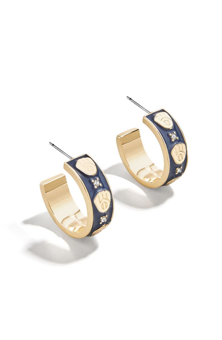 WEAR by Erin Andrews x BaubleBar Milwaukee Brewers Enamel Hoop Earrings, Main, color, 