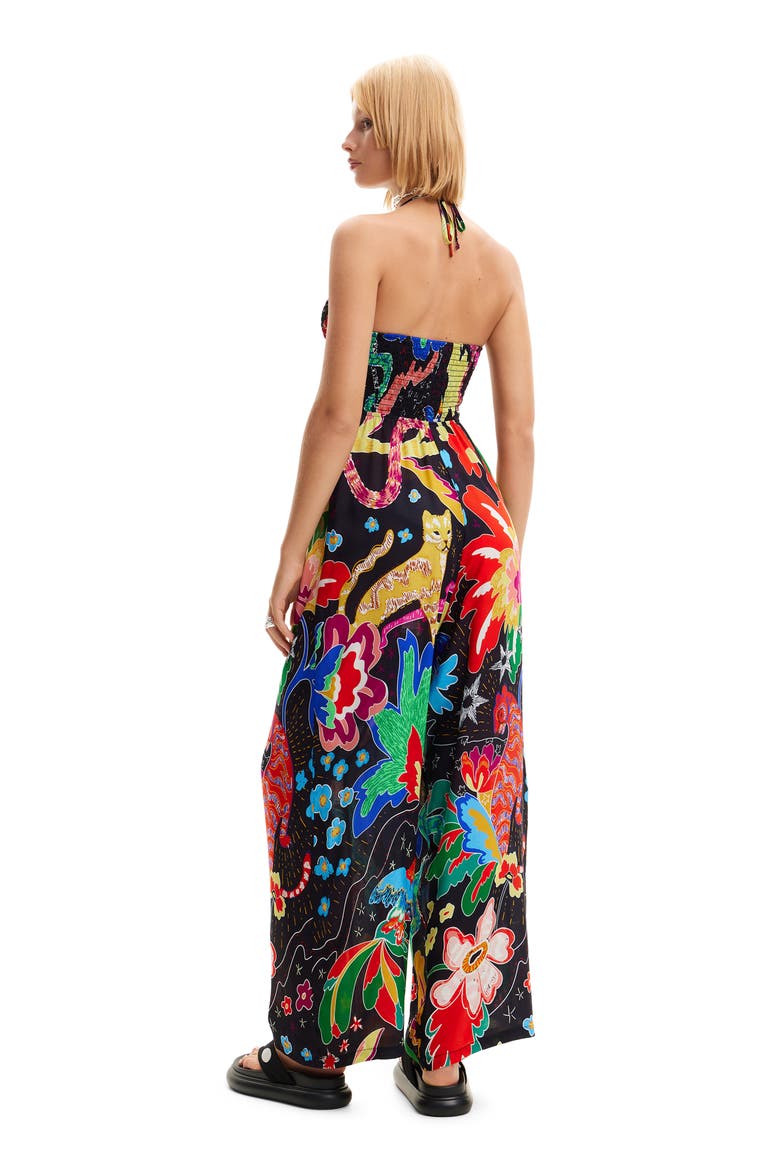 Jungle Design Halter Neck Jumpsuit, Alternate, color, BLACK
