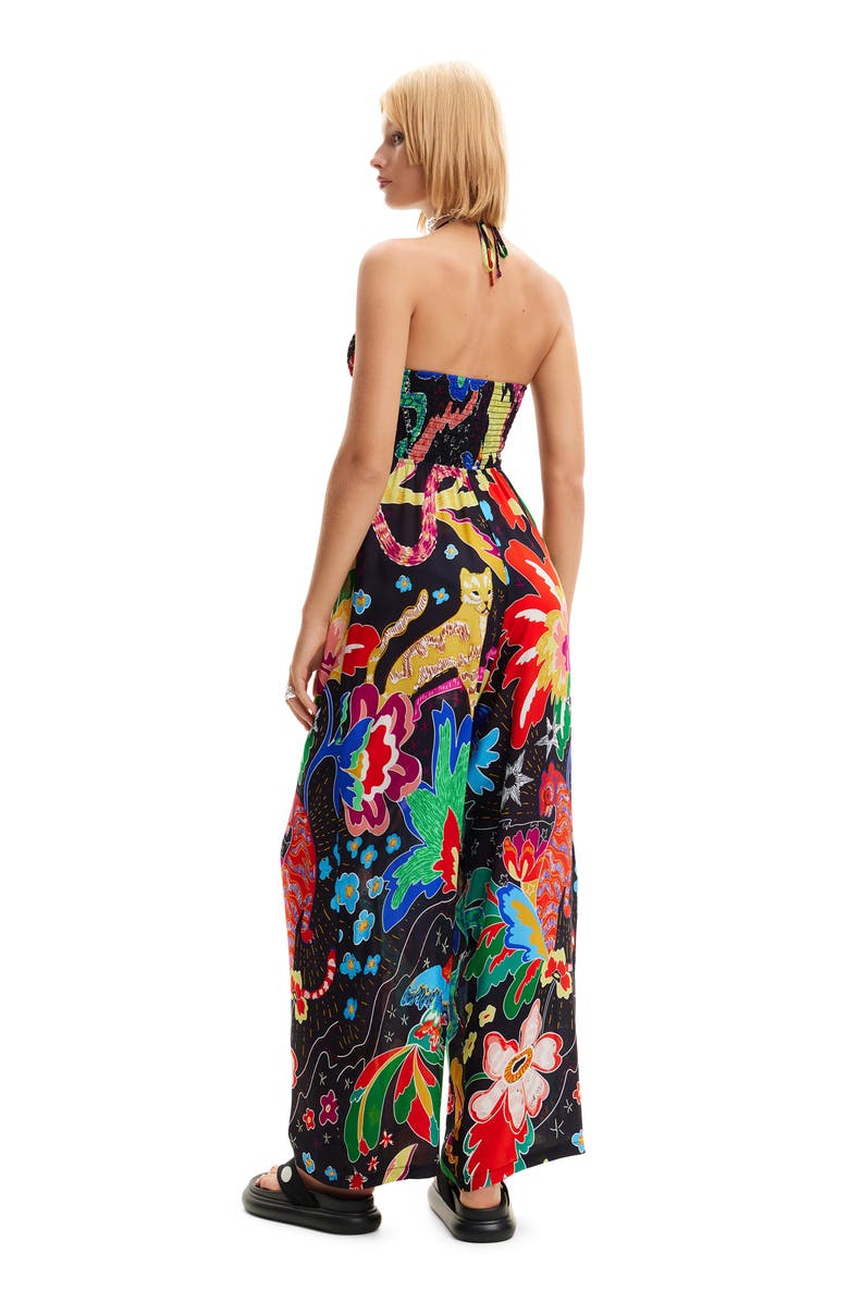 Desigual Jungle Design Halter Neck Jumpsuit, Alternate, color, Black