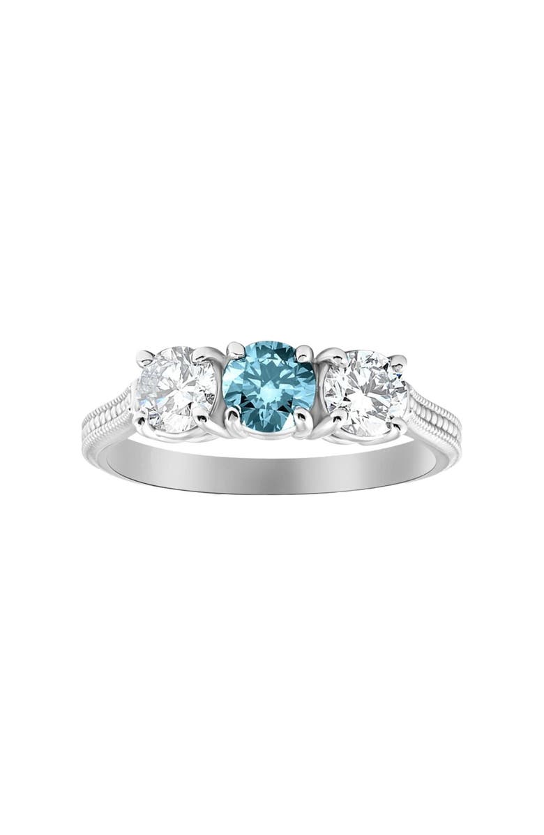 Bliss Diamond 1 1/2Ct Blue Diamond 3-Stone Accent Engagement Ring in Gold Lab Grown, Main, color, 