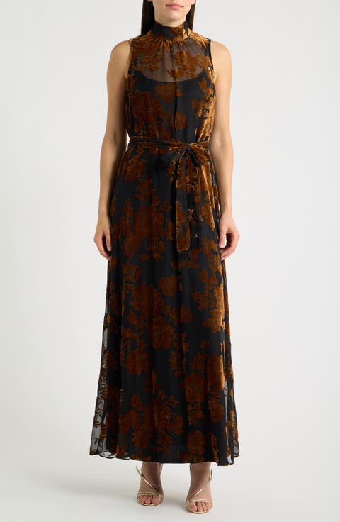 Velvet Burnout Sleeveless Maxi Dress