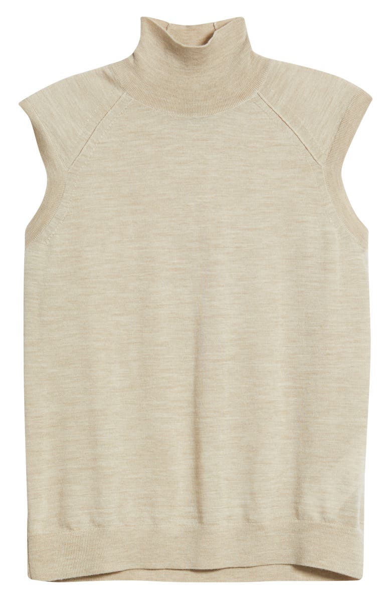 BOSS Fipini Turtleneck Sleeveless Virgin Wool Sweater, Alternate, color, Pumice Melange