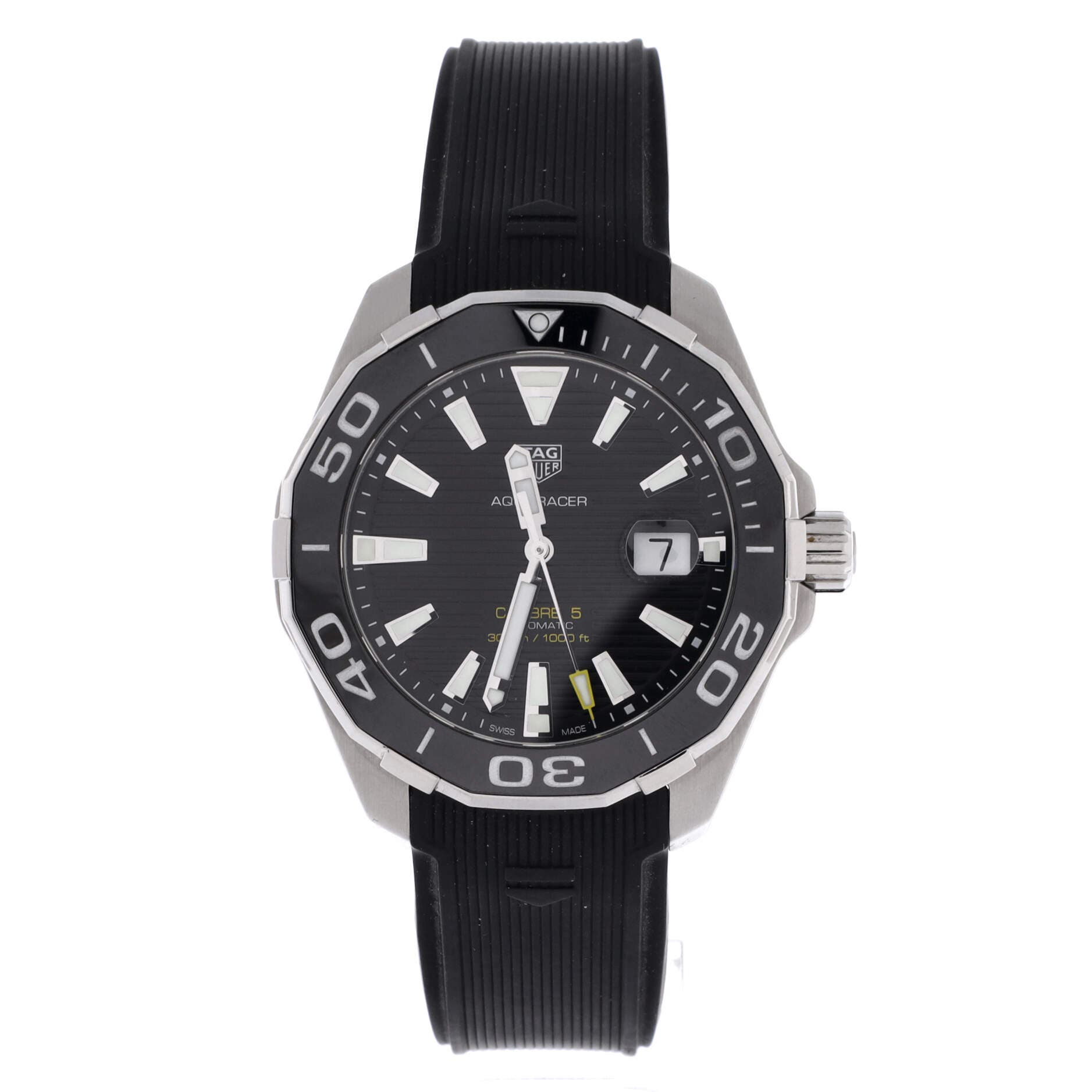 Aquaracer 300M Calibre 5 Automatic Watch Stainless Steel and Rubber 43, Main, color, Black