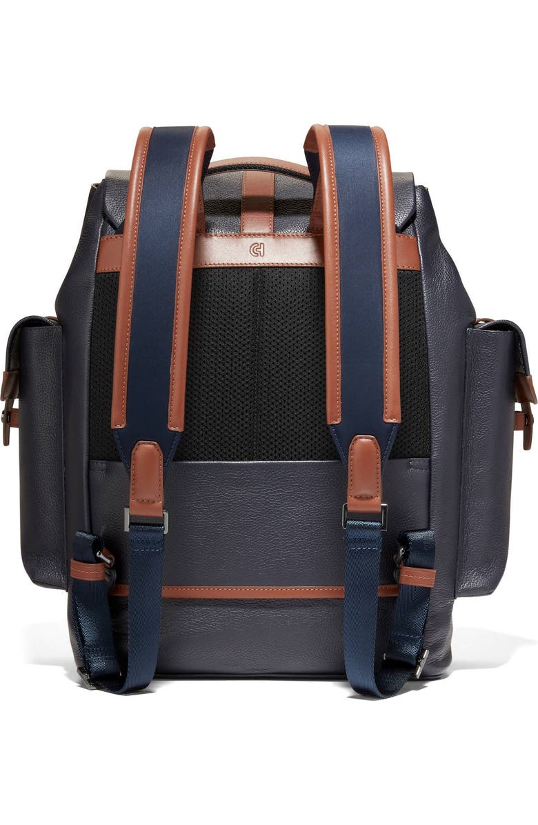 Cole Haan Triboro Leather Backpack, Alternate, color, Navy/ New British Tan