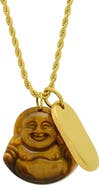 HMY JEWELRY Tiger Eye Buddah & Dog Tag Pendant Necklace