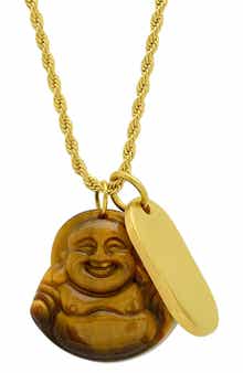 HMY JEWELRY Tiger Eye Buddah & Dog Tag Pendant Necklace