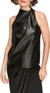Donna Karan New York Mixed Media Sleeveless Faux Leather Top
