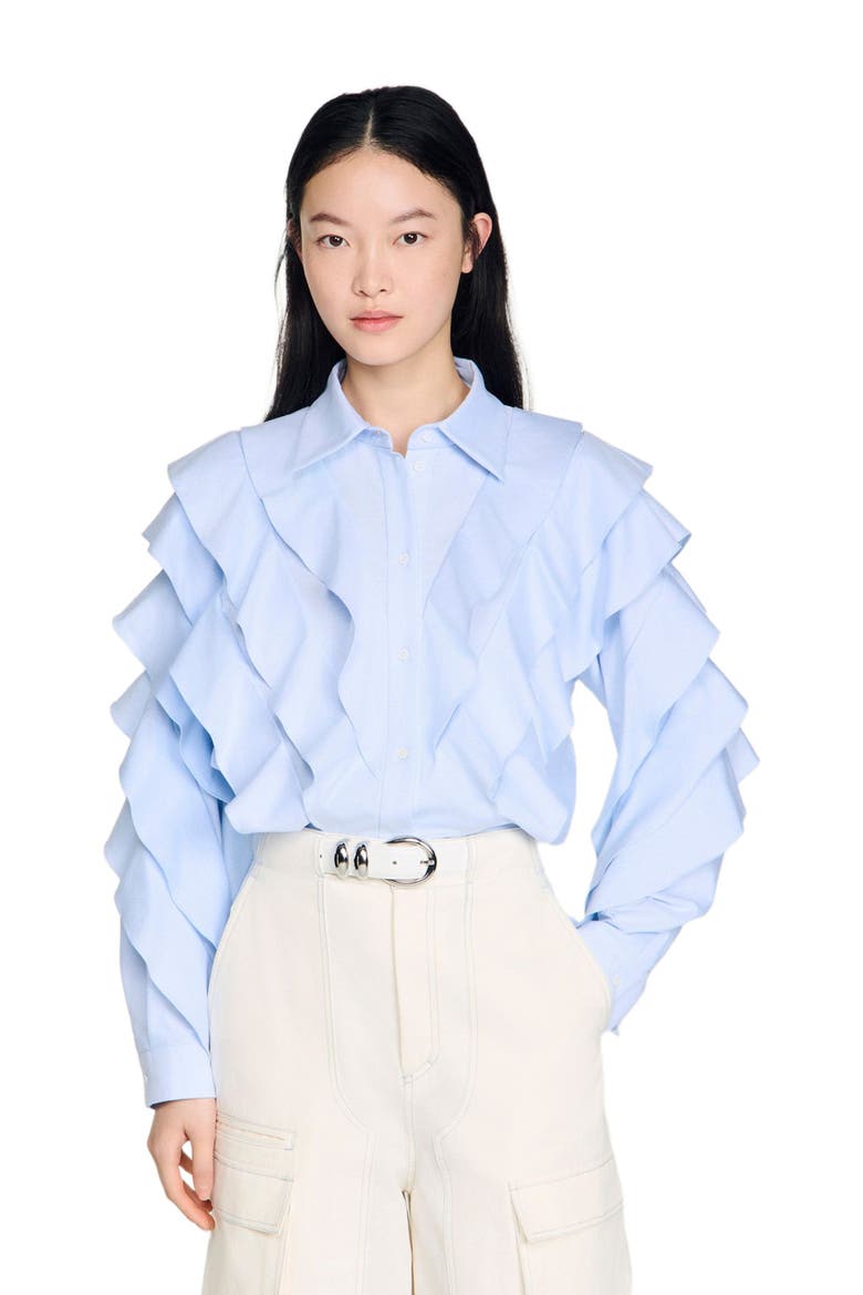Ruffled cotton shirt, Main, color, Sky blue