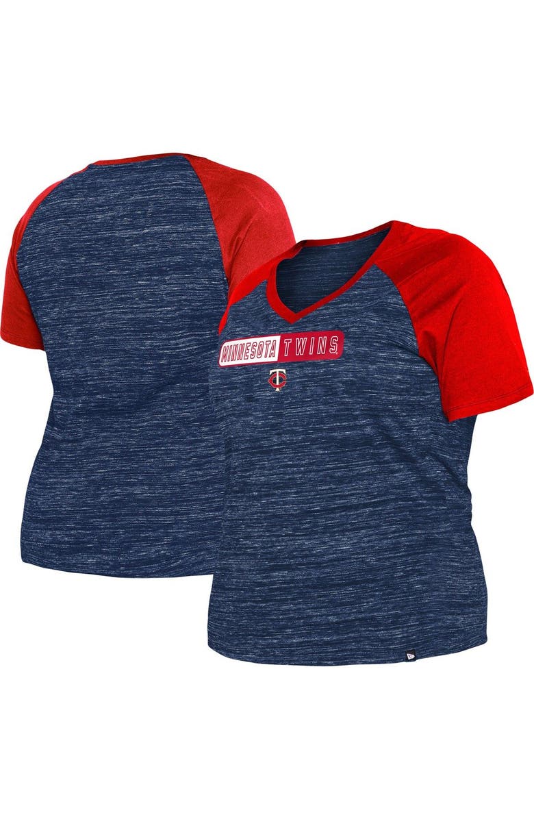 New Era Women's New Era Navy Minnesota Twins Plus Size Space Dye Raglan V-Neck T-Shirt, Main, color, 