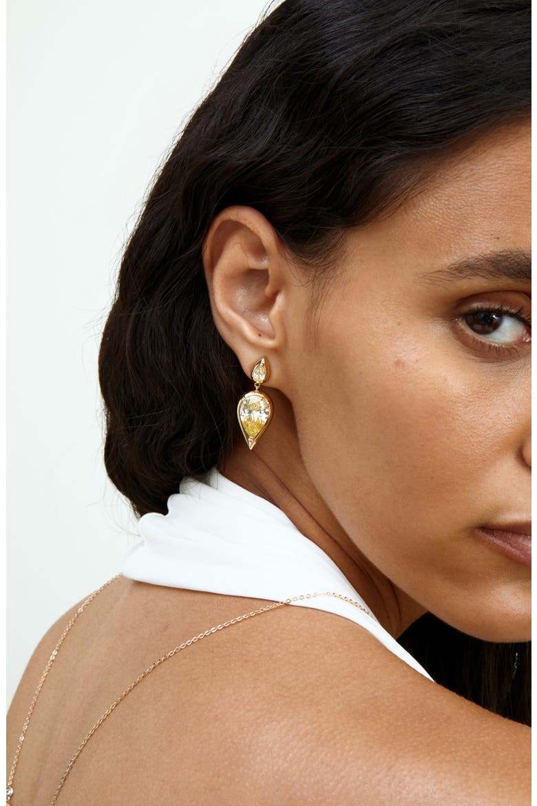 Imara Cubic Zirconia Drop Earrings, Alternate, color, GOLD
