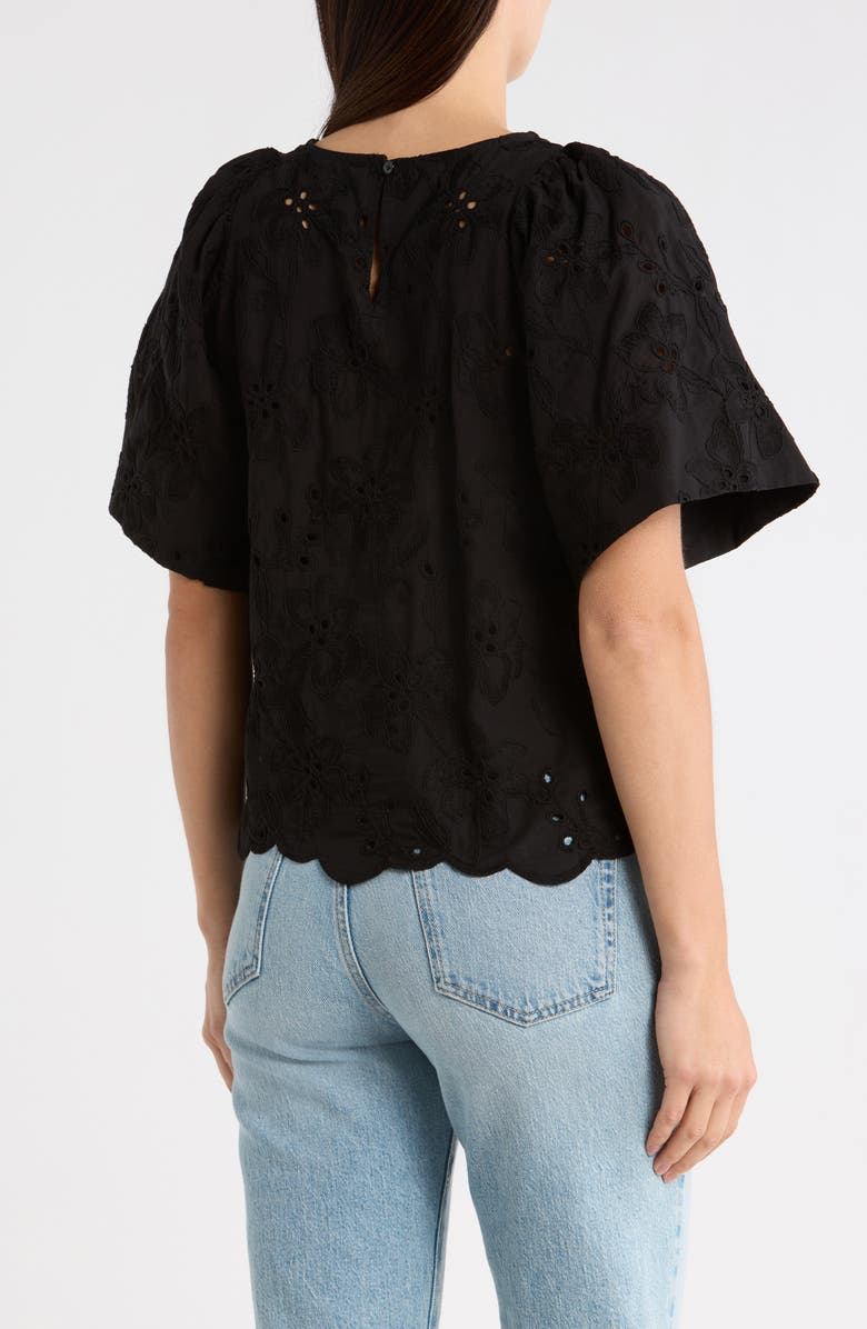 T Tahari Allover Eyelet Top, Alternate, color, Black