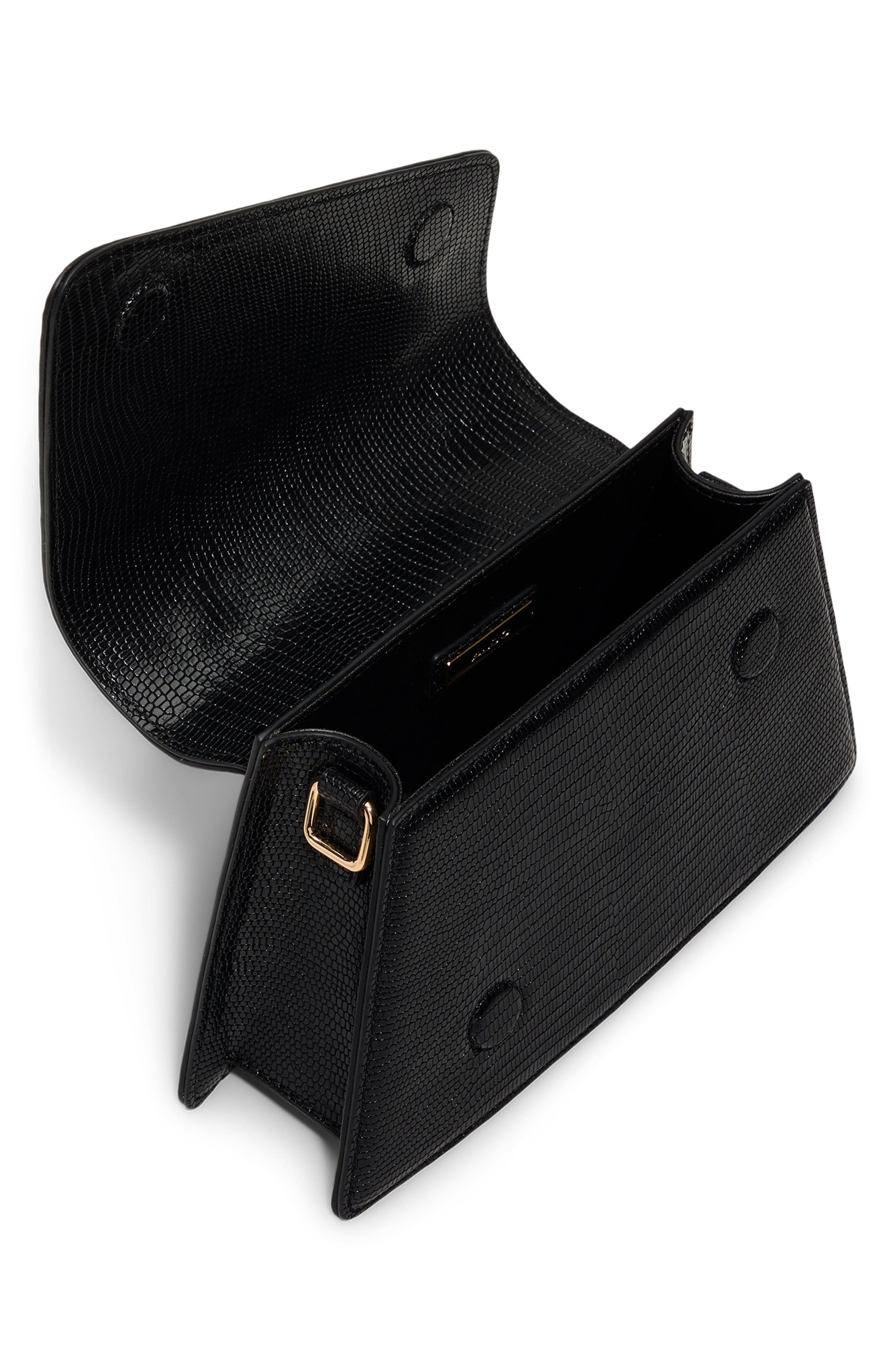 ALDO Aellaax Snakeskin Embossed Faux Leather Top Handle Bag, Alternate, color, Black