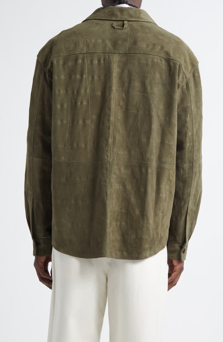Jacquemus La Chemise Croc Embossed Goatskin Suede Button-Up Shirt, Alternate, color, Khaki
