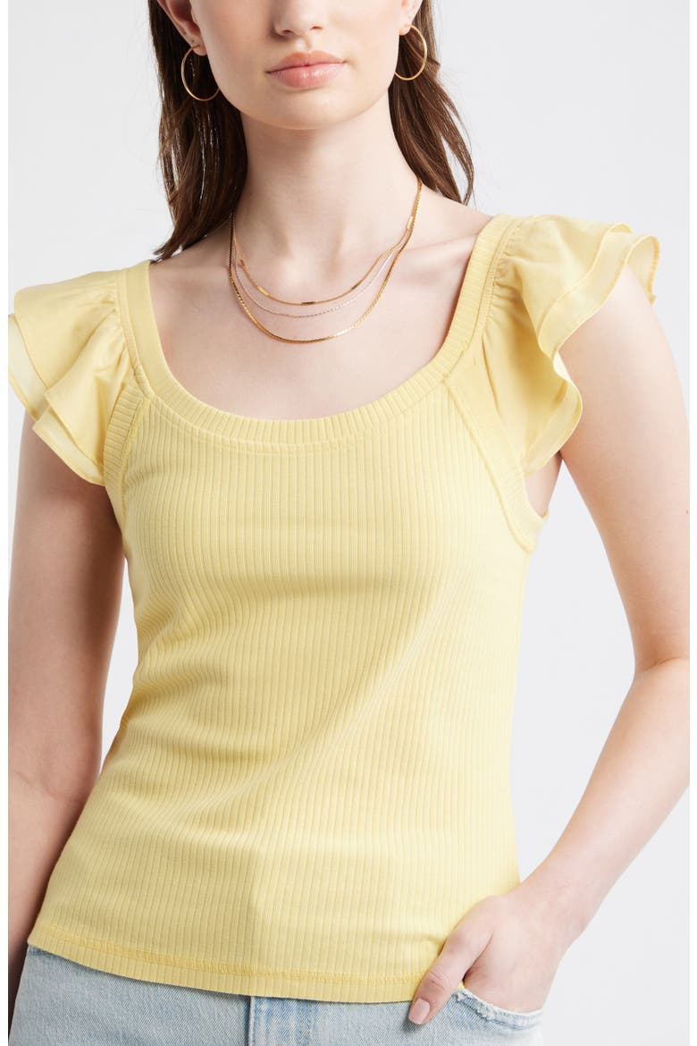 Rib Flutter Tank, Alternate, color, YELLOW SUNDRESS