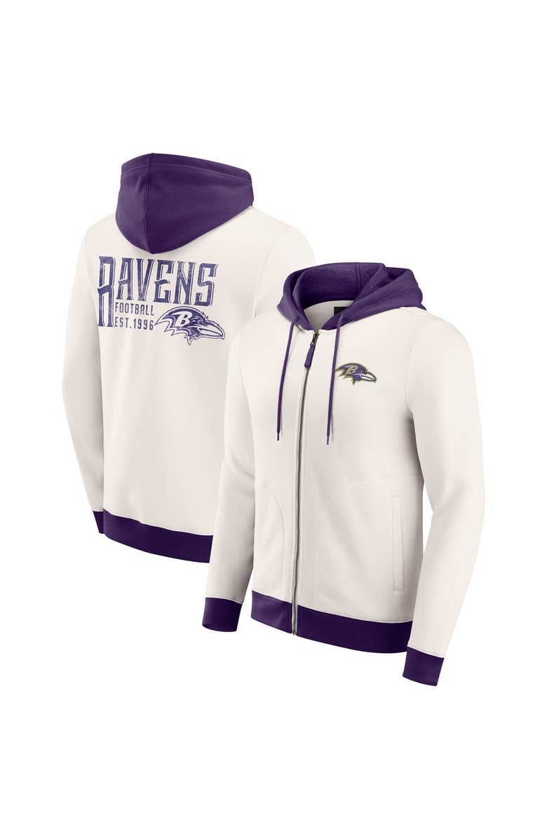 Darius Rucker Collection by Fanatics Men
s Darius Rucker Collection by Fanatics Cream Baltimore Ravens Distressed Graphics Full-Zip Hoodie, Main, color, 