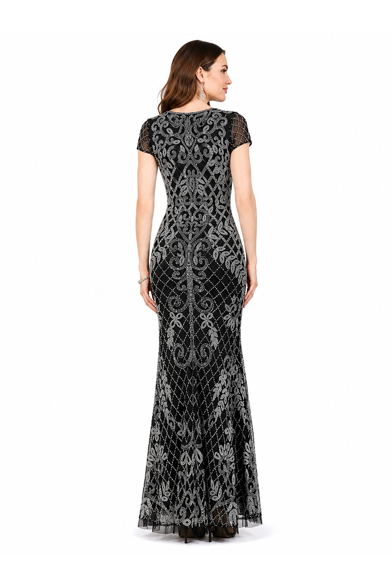 Cap Sleeve Mermaid Beaded Gown, Alternate, color, Black