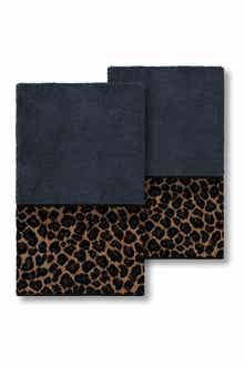 Linum Home Textiles Spots Embellished Hand Towel - Set of 2 - Midnight Blue