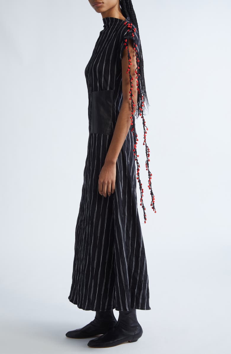 KÚR Leather Patch Pocket Stripe Maxi Dress, Alternate, color, 