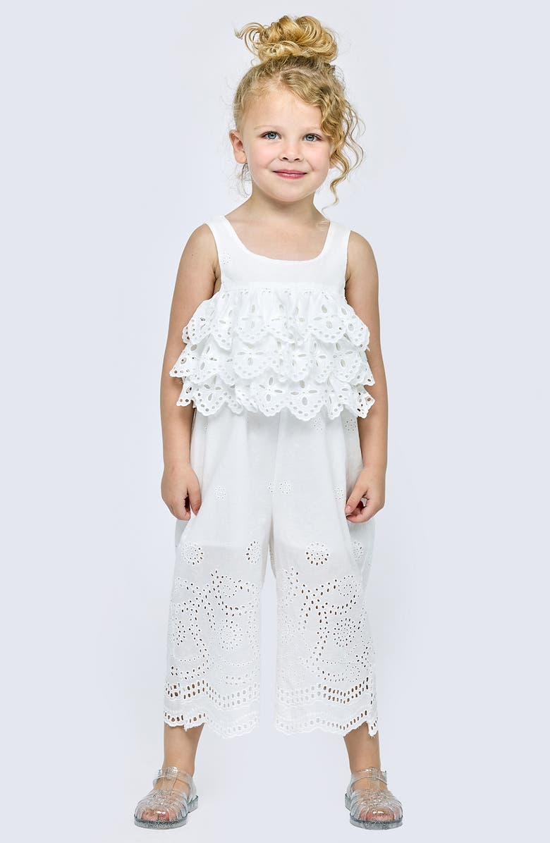 Hannah Banana Kids' Eyelet Ruffle Jumpsuit, Alternate, color, White