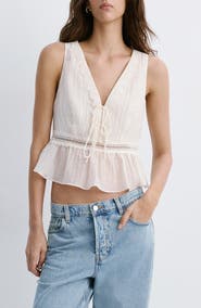 MANGO Elena Lace Peplum Top