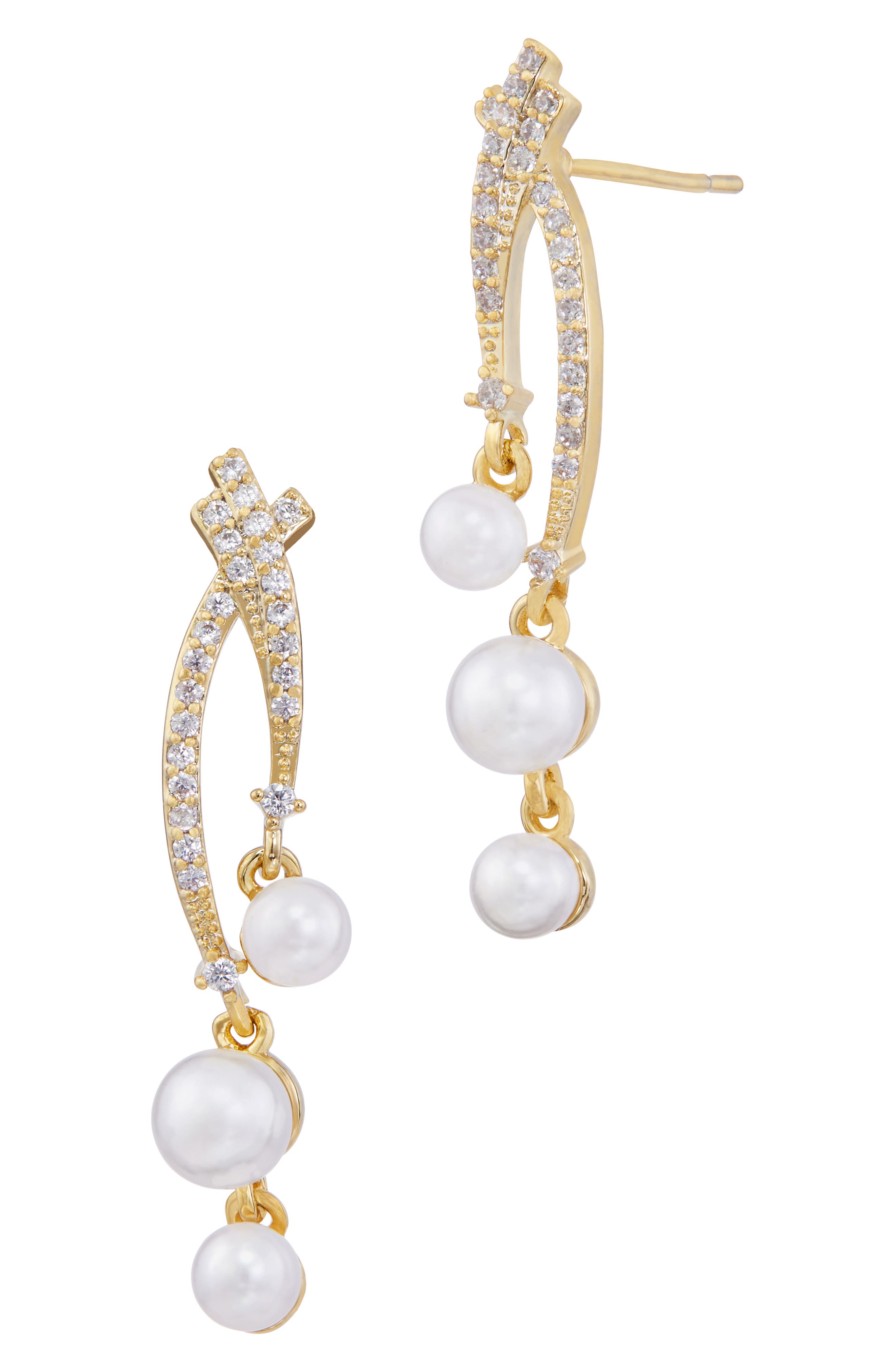 SAVVY CIE JEWELS Cubic Zirconia & Faux Pearl Drop Earrings