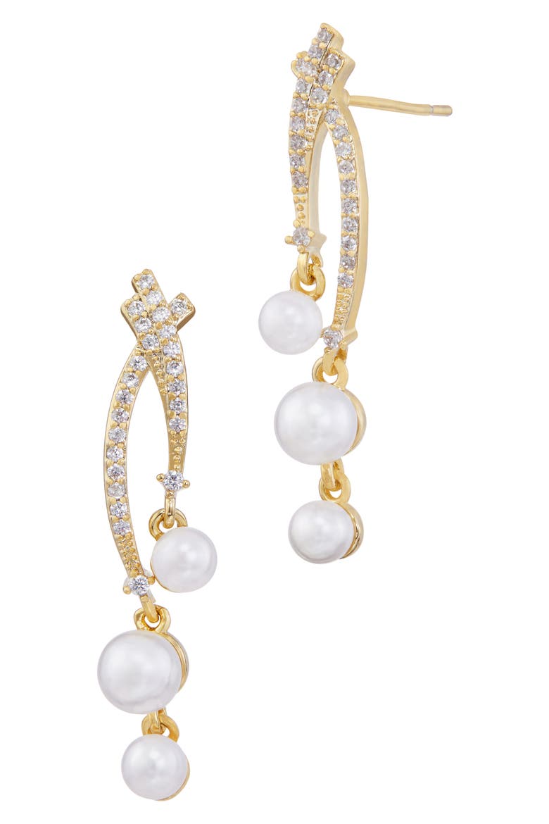 Cubic Zirconia & Faux Pearl Drop Earrings, Main, color, YELLOW GOLD