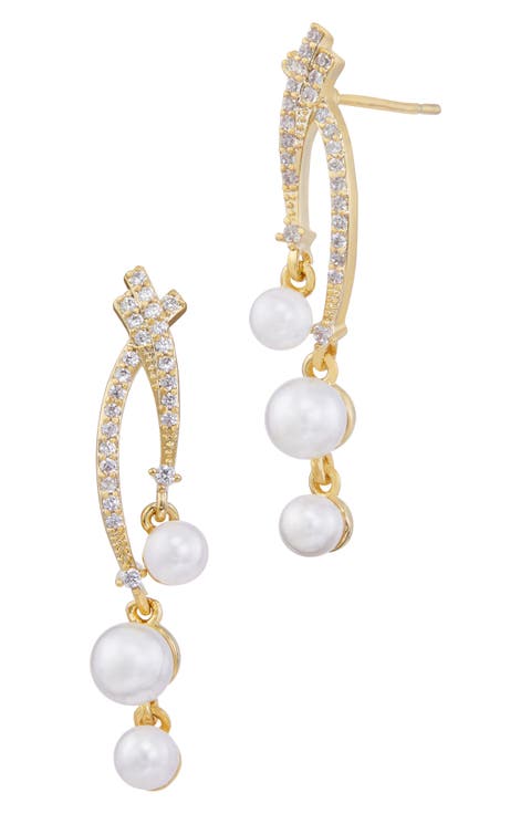 Cubic Zirconia & Faux Pearl Drop Earrings