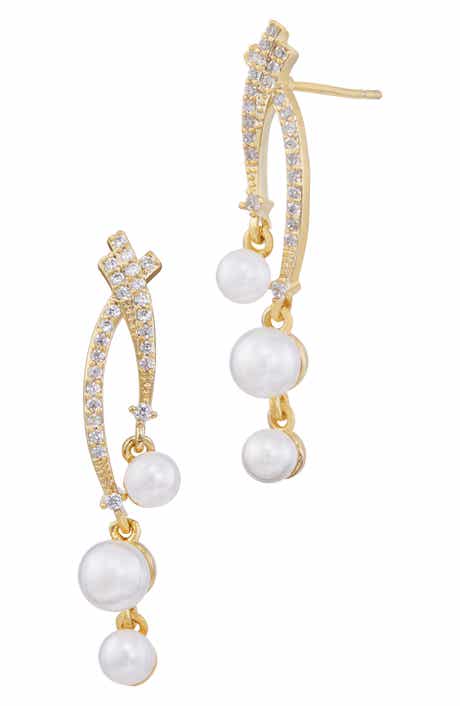 SAVVY CIE JEWELS Cubic Zirconia & Faux Pearl Drop Earrings