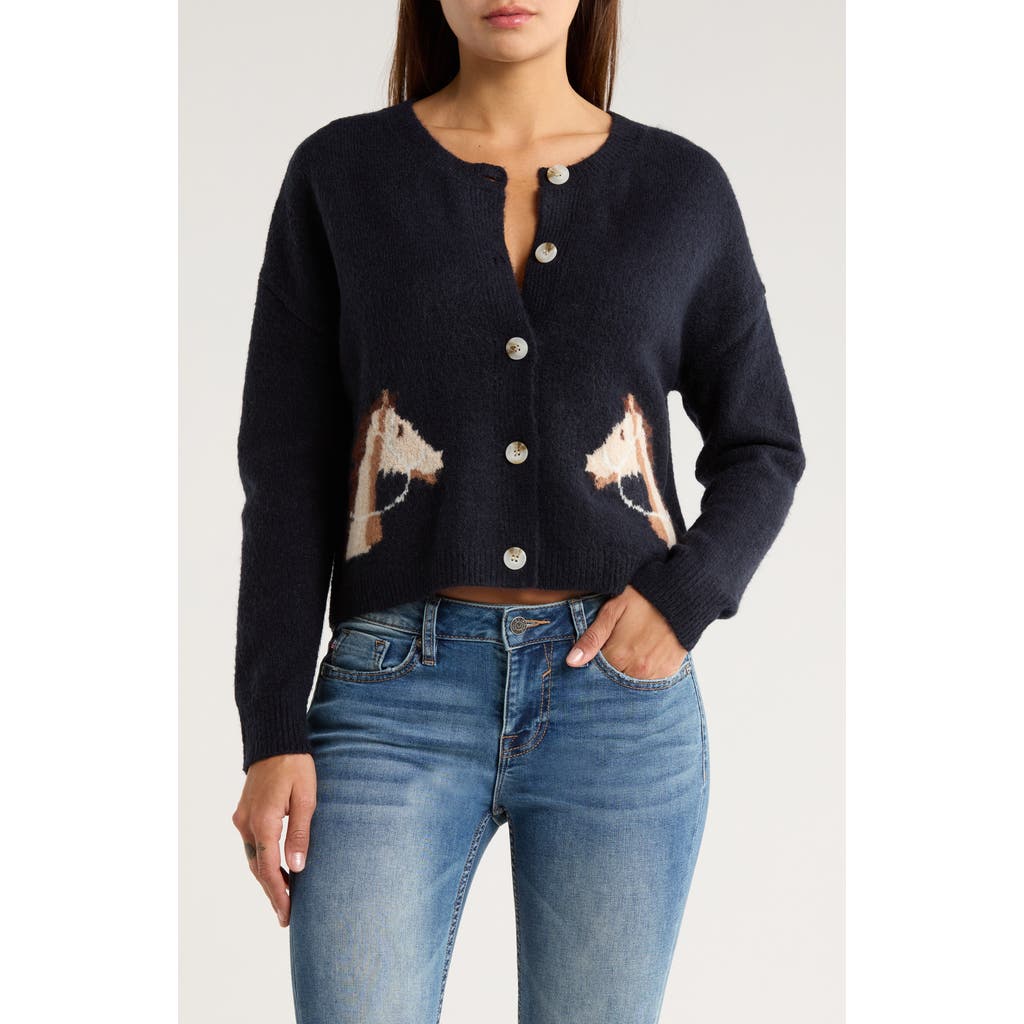Vigoss Horse Jacquard Cardigan In Blue