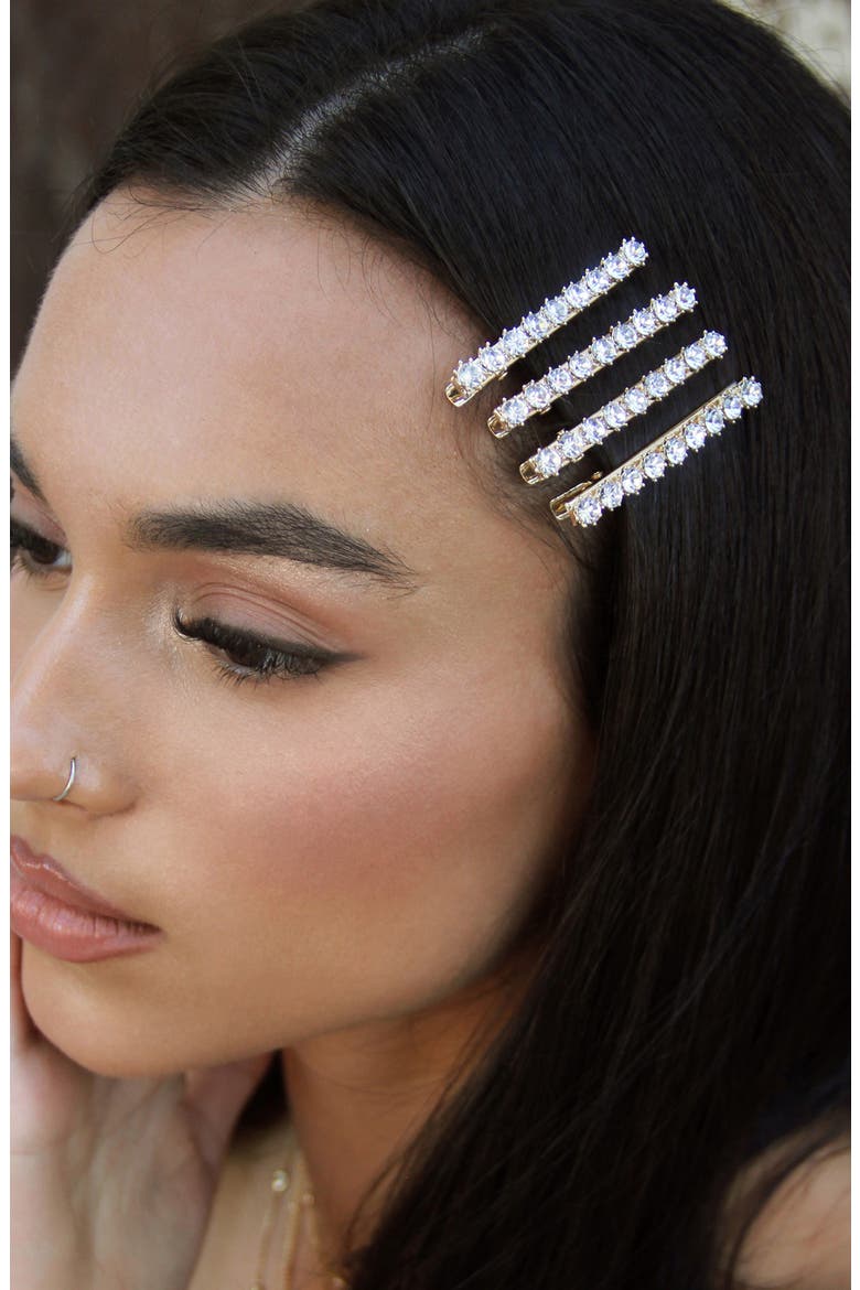 4-Pack Crystal Hair Clips, Alternate, color, GOLD