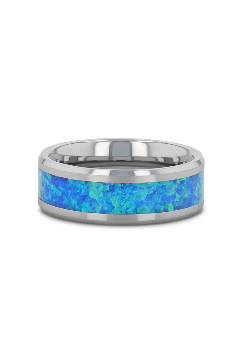 Quasar Tungsten Wedding Band With Opal Inlay, Alternate, color, Blue Green Opal 8mm