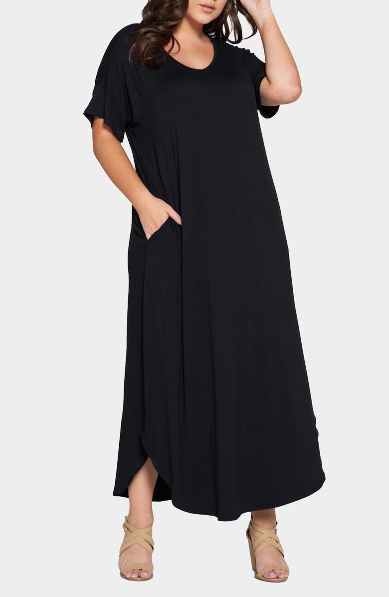 L I V D Short Sleeve Jersey Maxi Dress, Alternate, color, Black