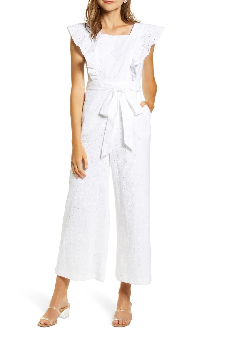Ruffle Sleeve Lace Jumpsuit, Main, color, WHITE