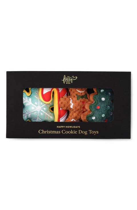 Set of 4 Christmas Cookie Plush Dog Squeaker Toys